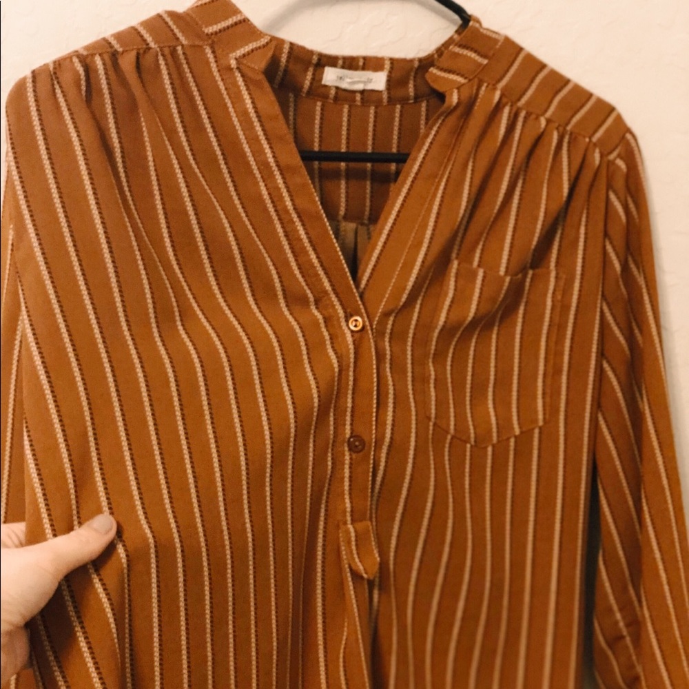 Rust/terra-cotta colored striped blouse